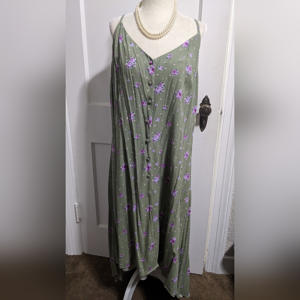 Sage green floral button down high low dress